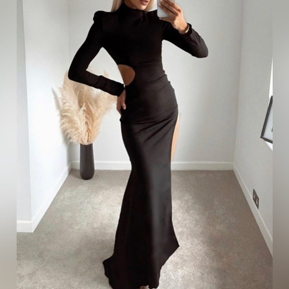 Zara Black Maxi Dress with Silver Accents - Picture 4 of 16